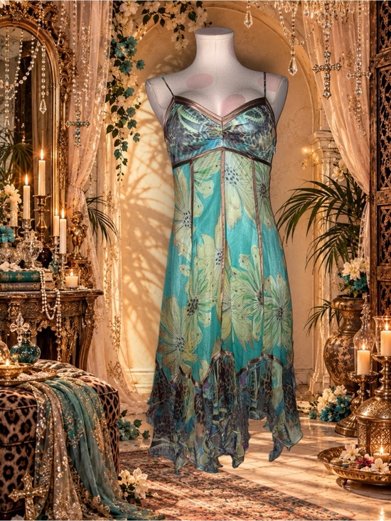 Sue Wong Dresses & Skirts - Sue Wong Vintage Y2K Silk Floral & Leopard Handkerchief Fairy Dress Sz 4